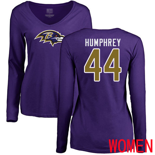 Baltimore Ravens Purple Women Marlon Humphrey Name and Number Logo NFL Football #44 Long Sleeve T Shirt